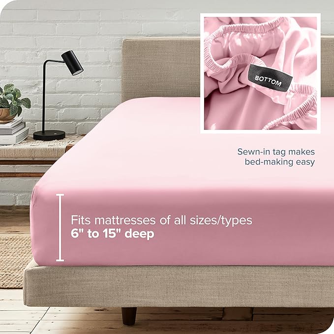 Bare Home Fitted Bottom Sheet Twin XL Size - Premium 1800 Microfiber - Ultra-Soft Hotel Luxury - Deep Pocket - Durable and Long Lasting (Twin XL, Light Pink)