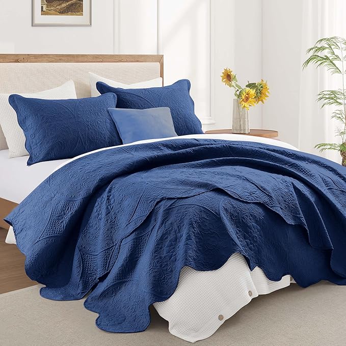 IR Imperial Rooms 10 Pack Queen Quilt Bedding Set (90" x 96") - Bulk Wholesale for Hotels, Guest Bedroom & Airbnbs - Lightweight Microfiber Reversible Floral Embossed Quilts Bedspreads (Blue)