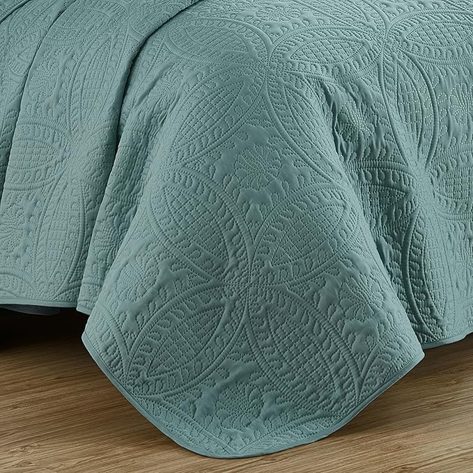 Chezmoi Collection Austin 3-Piece Oversized Bedspread Coverlet Set (Queen, Spa Blue)