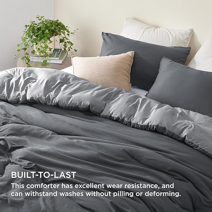 Bedsure Full Comforter Set, Dark Gray Soft Prewashed Bedding for All Seasons, 3 Pieces GentleSoft™ Bed Set, 1 Lightweight Comforter (82"x86") and 2 Pillowcases (20"x26")