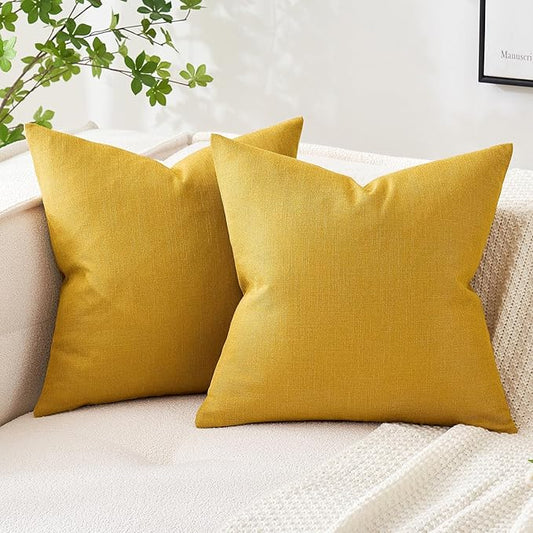 MIULEE Pack of 2 Decorative Linen Burlap Textured Pillow Covers Farmhouse Boho Accent Pillowcases Spring Home Decor for Couch Sofa Bedroom Living Room 18x18 Inch Bright Yellow