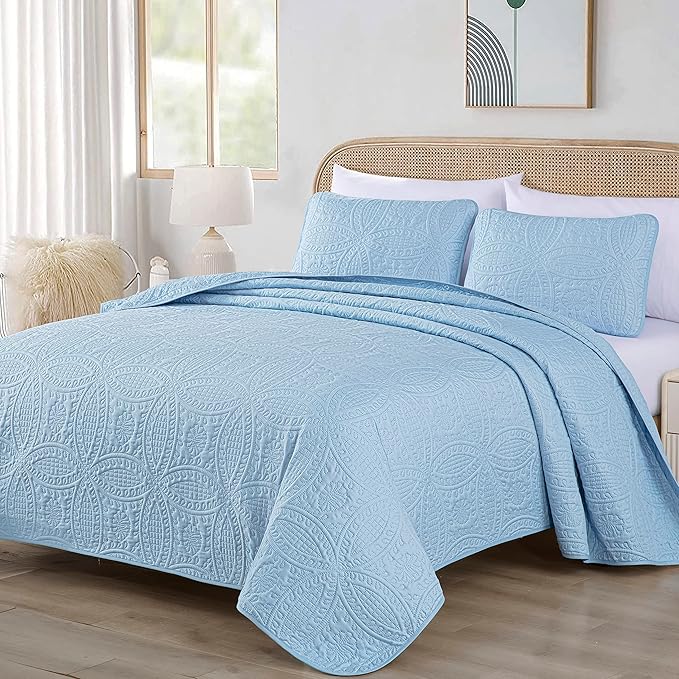 Chezmoi Collection Austin 3-Piece Oversized Bedspread Coverlet Set (Queen, Chambray Blue)