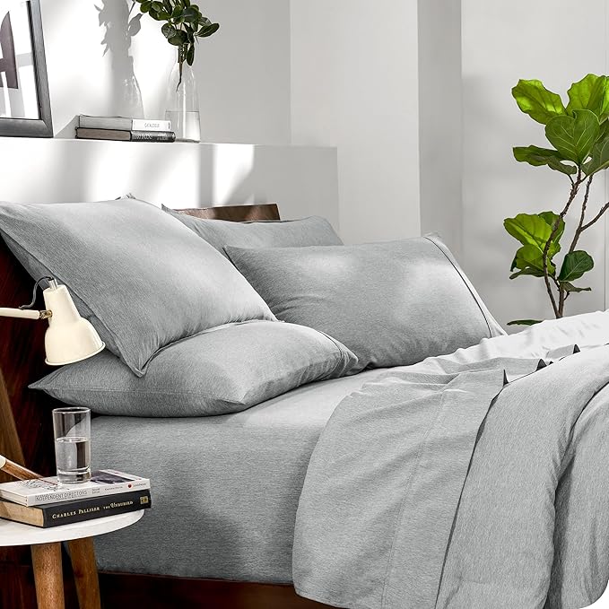 Bare Home Bed-in-A-Bag 7 Piece Comforter & Sheet Set - Queen - Goose Down Alternative - Ultra-Soft 1800 Premium Bedding Set - Cationic (Queen, Heathered Pewter)