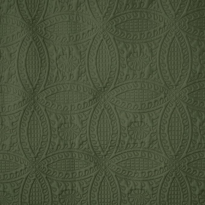 Chezmoi Collection Austin Queen Oversized Bedspread Set, 3-Piece Pinsonic Quilted Lightweight Microfiber Bedspread Coverlet, Olive Green