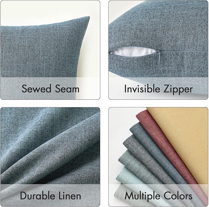 MIULEE Pack of 2 Decorative Linen Burlap Coastal Pillow Covers Farmhouse Accent Pillowcases for Sofa Car Couch Bedroom Living Room Decor 20x20 Inch Dusty Blue