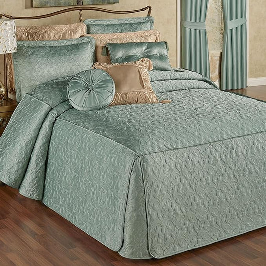 Cambridge Classic Luxury Bedding | Cool Aqua Mist Solid Color Polyester Satin | Elaborate Damask Quilting | Fitted, Oversized 24 Inch Drop | 3 Piece Bed Set Includes Cal King Bedspread & 2 King Shams