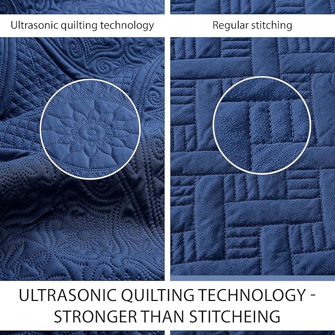IR Imperial Rooms 10 Pack Queen Quilt Bedding Set (90" x 96") - Bulk Wholesale for Hotels, Guest Bedroom & Airbnbs - Lightweight Microfiber Reversible Floral Embossed Quilts Bedspreads (Blue)