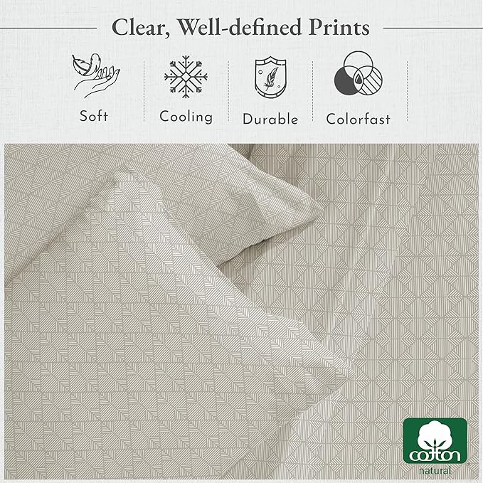 California Design Den Queen Sheet Set - 400 Thread Count Sateen, Natural 100% Cotton Sheet Set Queen Size, Deep Pocket and Durable Bedding - Taupish-Sage Crosshatch