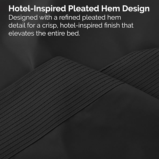 SouthShore Fine Living Vilano Pleats, 3-Piece, 21-Inch Extra Deep Pocket Sheet Set, Twin XL Sheets with Flat Sheets and Pillowcase, Easy Care and Shrinkage-Free Deep Pocket Sheets, Sheet Set, Black