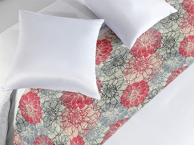 Lunarable Dahlia Flower Bed Runner, Hand Drawn Overlap Twisted Old Fashion Blossoms Boho Petals Floret Image, Decorative Accent Bedding Scarf for Hotels Homes and Guestrooms, Queen, Cream Pink