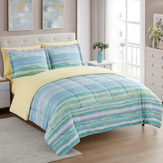 Sweet Home Collection 7 Piece Comforter Set Bag Solid Color All Season Soft Down Alternative Blanket & Luxurious Microfiber Bed Sheets, Sorento, Queen