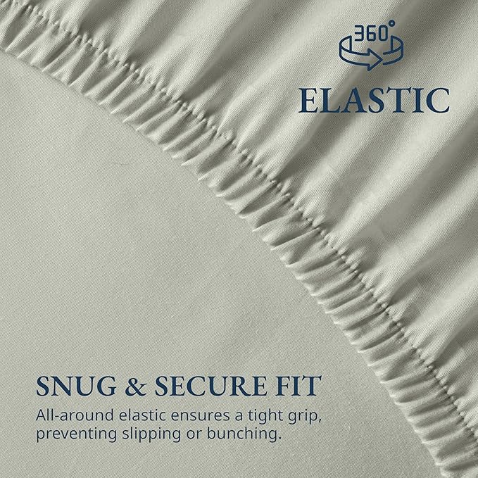LANE LINEN Twin XL Fitted Sheet, 100% Organic Cotton 2-Piece Set (1 Fitted Sheet, 1 Pillowcase), Percale Weave, Bottom Sheet, Soft, Breathable, Fits Mattress Upto 15" Deep - Mineral (No Flat Sheet)