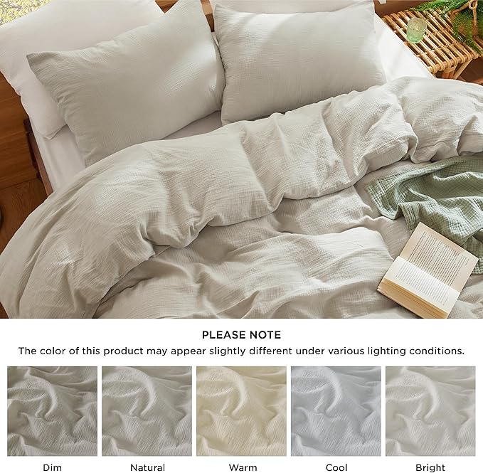 Bedsure 100% Muslin Cotton Duvet Cover King Size - Ultra-Soft, Breathable & Lightweight - Linen Like Gauze Comforter Cover Set with Button Closure and Corner Ties (Linen, King, 104"x90")