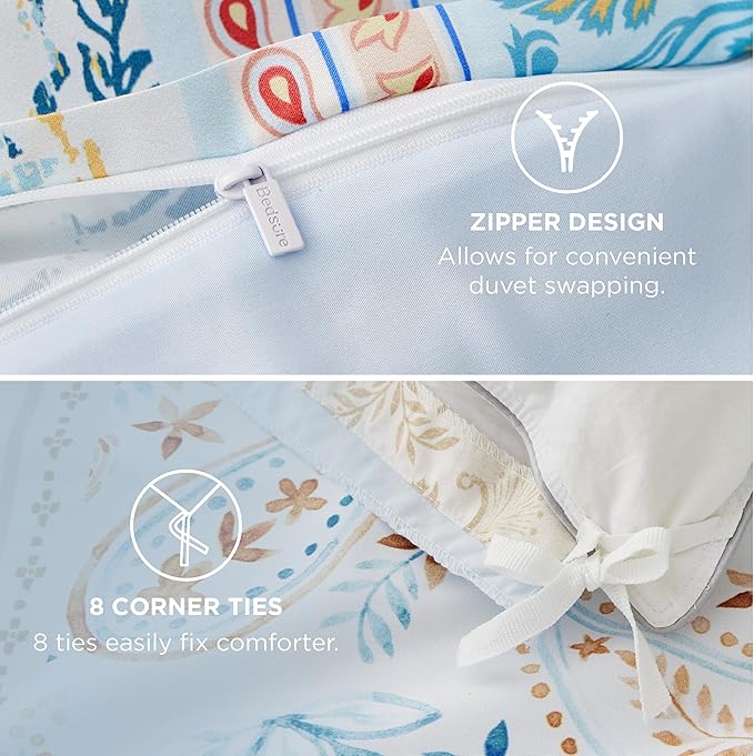 Bedsure Duvet Cover Queen Size - Reversible Vintage Floral Duvet Cover Set with Zipper Closure, 3 Pieces Winter Sky Bedding Set with 8 Corner Ties and 2 Pillow Shams 20"x26"