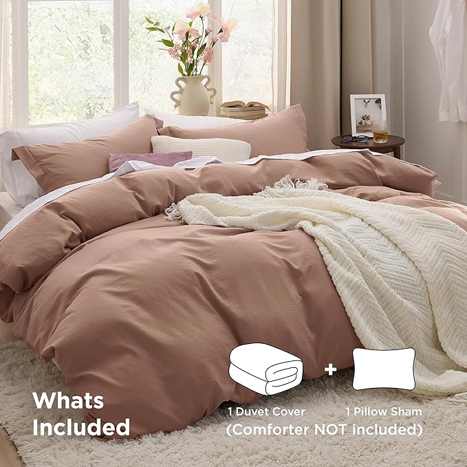 Bedsure Mocha Mousse Duvet Cover Twin/Twin XL Size - 2 Pieces Prewashed Polyester Extra Soft Bedding Set, Includes 1 Twin Duvet Cover 68x90 Inches with Zipper Closure & 1 Pillow Sham, No Comforter
