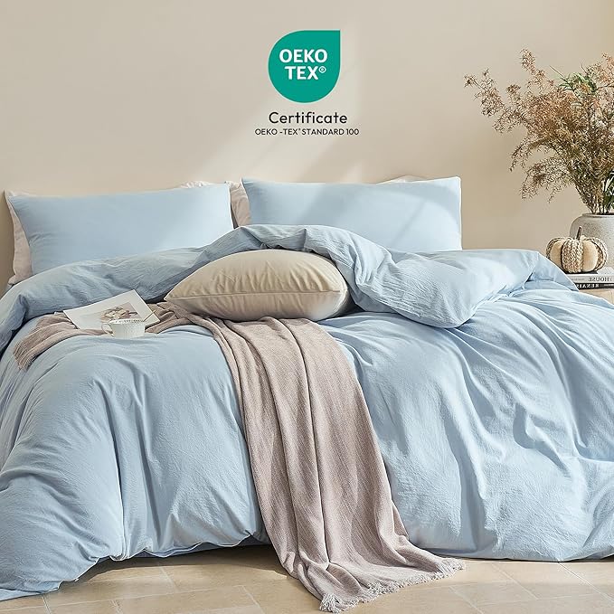 JELLYMONI Duvet Cover Queen Size - 100% Washed Cotton Comforter Cover with Linen-Like Texture, Breathable & Soft Bedding for Modern Home, Guest Room and Everyday Use,1 Duvet Cover & 2 Pillowcases