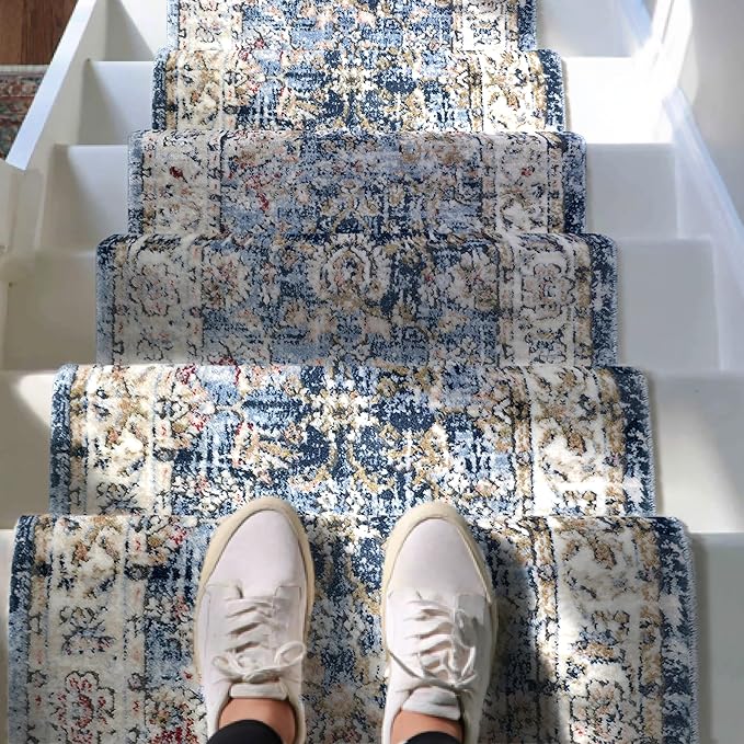 Well Woven Custom Size Runner - Elysium Midnight Blue Vintage Panel Rug 27 Inch Wide x 6 Feet Long (27" x 6' Runner) | Heritage-Inspired, Soft & Durable, Easy to Clean Rug for Hallway, Stairs, Entry