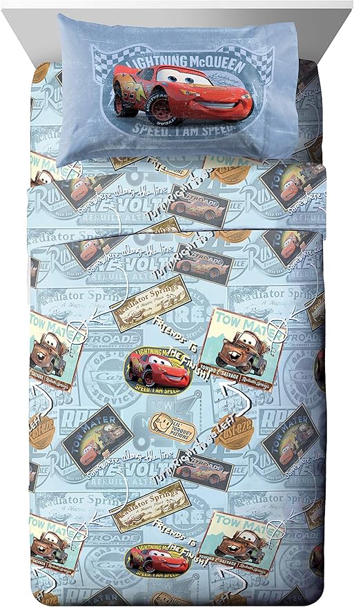Disney/Pixar Cars Tune Up Blue/Gray 5 Piece Twin Bed in A Bag with Lightning McQueen & Mater in Radiator Springs (Official Disney/Pixar Product)