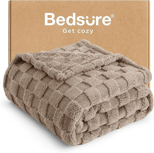 Bedsure GentleSoft Light Brown Throw Blanket for Couch - Checkered Fleece Blankets Gifts for Women Men Girls, Cute Soft Cozy Throw for Bedroom Home Decor Gifts, 50x60 Inches