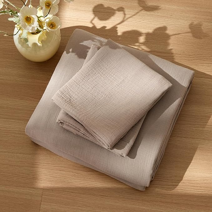 Bedsure Muslin Duvet Cover King Size - Cotton Blend Rayon Derived from Bamboo, Cooling Duvet Covet for Hot Sleepers - Ultra-Soft & Breathable Bedding Set for All Seasons(Khaki, 104"x90")