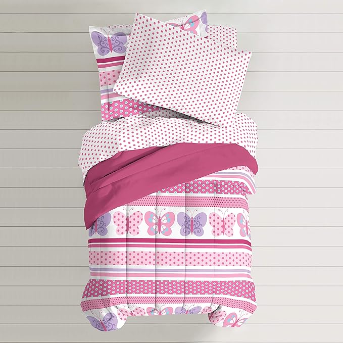 Dream Factory Butterfly Dots Ultra Soft Microfiber Girls Comforter Set, Pink, Full