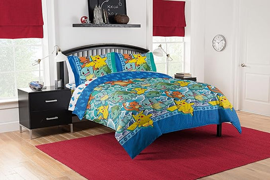 Northwest Pokemon Full Sized Bed in a Bag Set, Anime Bedding, Boys Girls Blankets, First Starters