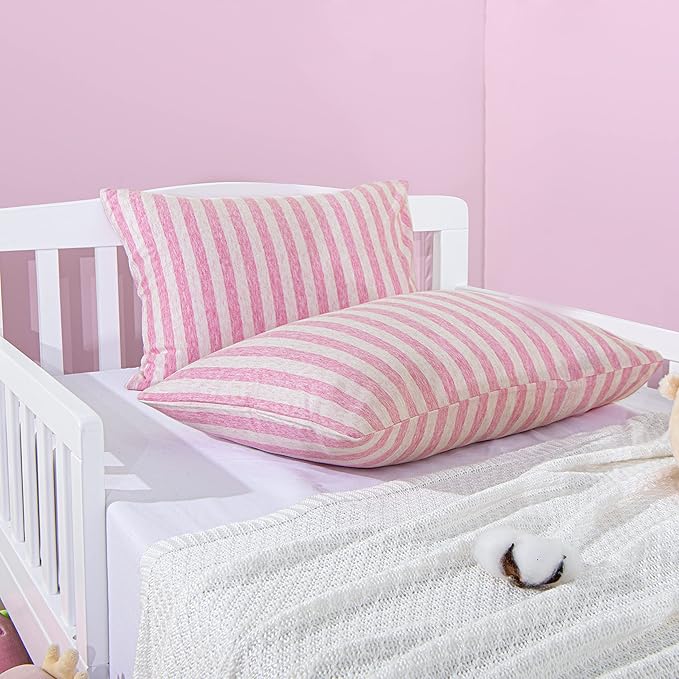 NTBAY Organic Cotton Toddler Pillowcases - Super Soft & Breathable Jersey Cotton Toddler Pillow Cases, 13”x18” Pillow Cases with Envelope Closure, Pink Stripe