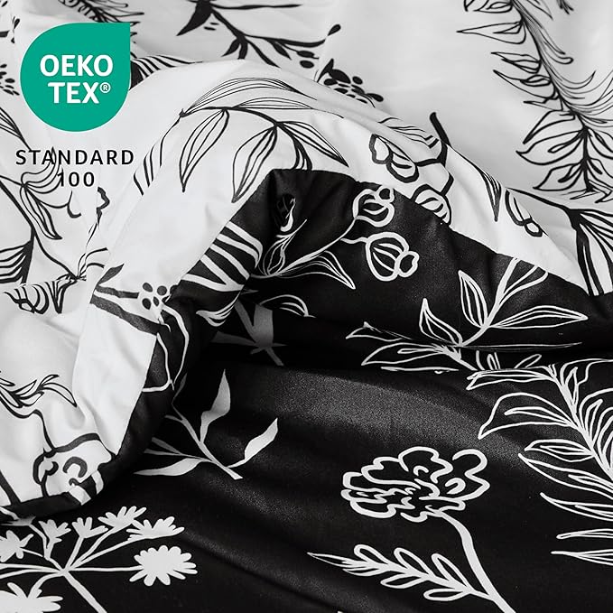 Joiedomi California King Comforter Set Black, 3 Pieces Floral California King Bedding Set with 1 Soft Reversible Botanical Comforter and 2 Pillow Shams, Bed in a Bag for All Seasons