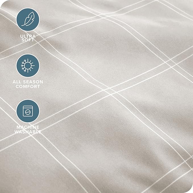 Bare Home Twin XL Sheet Set - College Dorm Size - 1800 Ultra-Soft Microfiber - Deep Pockets - Easy Fit - 3 Piece Set - Bed Sheets (Twin XL, Modern Plaid - Stone/White)