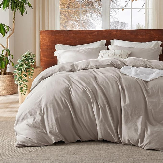 Bedsure 100% Washed Cotton Duvet Cover Twin - Natural Minimalist Cotton Duvet Cover Linen Like for All Seasons - GentleSoft™ Plain Simple Bedding (Natural, Twin, 68"x90")