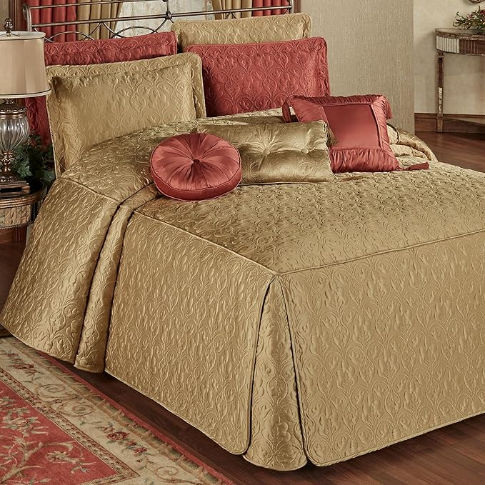 Cambridge Classic Luxury Bedding | Golden Bronze Solid Color Polyester Satin | Elaborate Damask Quilting | 6 Pc Bed Set Includes Fitted Oversized King Bedspread, 2 King Shams, & 3 Decorative Pillows