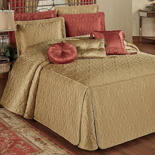 Cambridge Classic Luxury Bedding | Golden Bronze Solid Color Polyester Satin | Elaborate Damask Quilting | 6 Pc Bed Set Includes Fitted Oversized King Bedspread, 2 King Shams, & 3 Decorative Pillows