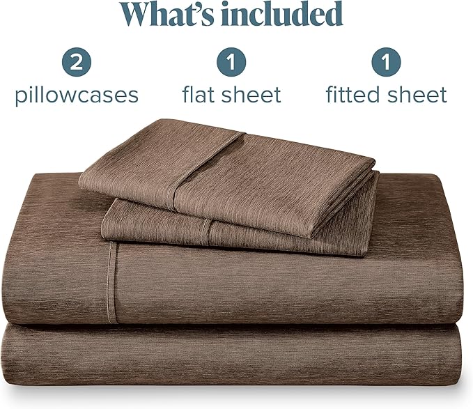 Bare Home California King Sheet Set - 1800 Ultra-Soft Microfiber Cal King Bed Sheets - Double Brushed - Deep Pockets - Easy Fit - 4 Piece Set (California King, Heathered Taupe)