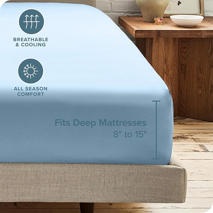 Bare Home 2-Pack Fitted Bottom Sheets Split King - Premium 1800 Ultra-Soft Microfiber - Deep Pocket - 4 Twin XL Fitted Sheets (Split King, Light Blue)