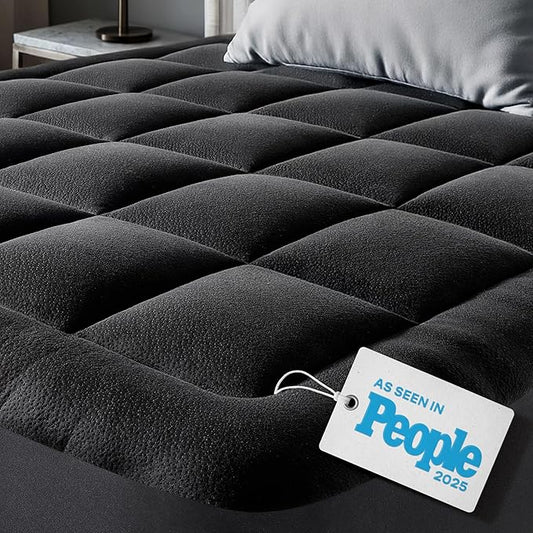 Ultra Soft Full Size Mattress Topper - Viscose Made from Bamboo Pillow Top Mattress Pad for Back Pain Relief - Naturally Cooling for Hot Sleepers, Black
