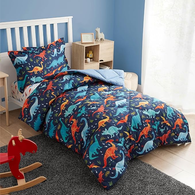 Twin Dinosaur Kids Bedding Set for Boys, 2 Pieces Twin Dinosaur Kids Comforter Sets for Boys, Super Soft Lightweight for All Seasons, Includes 1 Comforter (66"x86") and 1 Pillowcase(20"x26"+2")