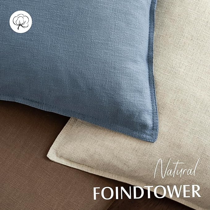 Foindtower Set of 2, Decorative Linen Soild Throw Pillow Covers Soft Accent Euro Cushion Case Boho Farmhouse Neutral Pillowcase for Couch Sofa Bedroom Living Room Home Decor 24 x 24 Inch Misty Blue