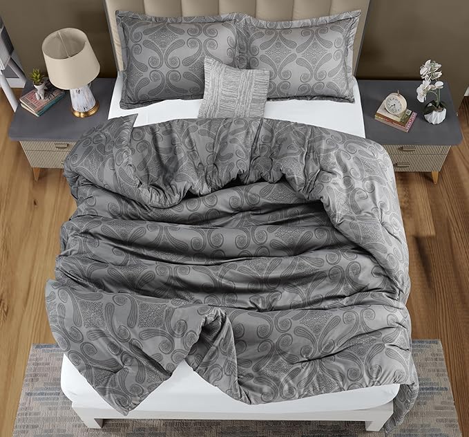 Utopia Bedding - Comforter Set with 2 Pillow Shams - 3 Pieces Bedding Comforter Sets - Down Alternative Comforter - Soft and Comfortable - Machine Washable, Paisley Grey, King