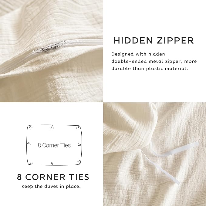 SE SOFTEXLY Muslin Duvet Cover Oversized King Size, 100% Washed Cotton Duvet Cover Set, Ultra Soft Comforter Cover Linen Like, 3 Pieces Gauze Duvet Cover with 2 Pillowcases, 98"x120", Off-White