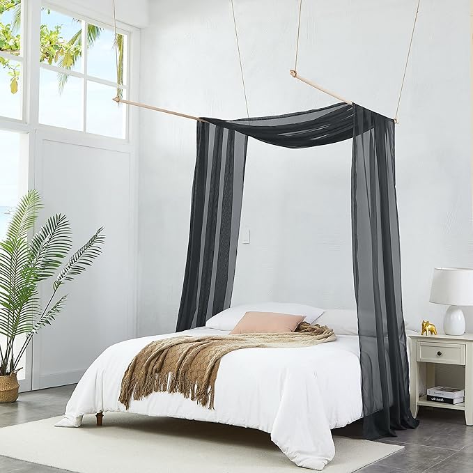 Warm Home Designs Black Bed Canopy Curtains in 55 x 144 Inch Size. Our Twin Canopy Bed Curtains Work Great as Kids Canopy, Bed Scarf, Bed Curtain or to Enhance Bed Decor. BC Black 144"