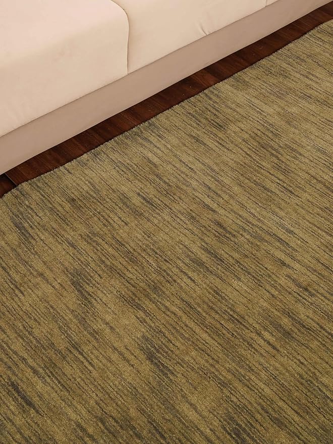 Rugsotic Carpets Hand Knotted Loom Wool 5'x8' Area Rug Solid Green L00111
