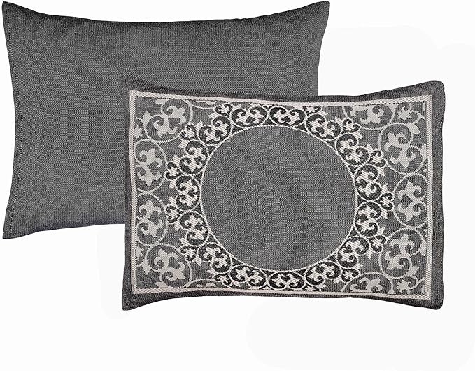 Superior Cotton Blend Bedspread Set, Includes Oversized Bedspread and 2 Matching Pillow Shams, Light Weight Blanket, Bedding Decor, Jacquard Vintage Floral Mandala, Lyron Collection - Queen, Charcoal