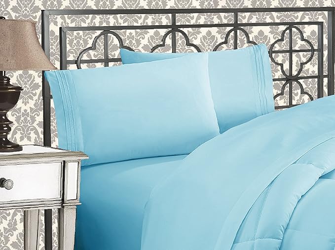 Elegant Comfort 1500 Premier Hotel Quality 4-Piece Bed Sheet Sets, Deep Pockets - Luxurious Wrinkle Free & Fade Resistant, King, Aqua