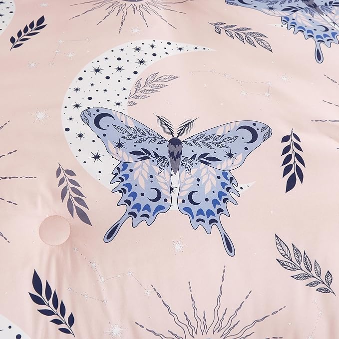 Chezmoi Collection 3-Piece Mystical Butterfly Kids Bedding Set Twin Size - Pink Lavender Blue White Soft Microfiber Comforter Set w/Butterfly Throw Pillow for Kids Teens