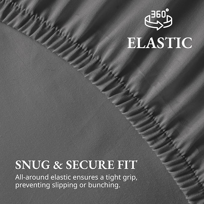 LANE LINEN King Size Fitted Sheet, 100% Organic Cotton, 3-Piece Set (1 Fitted Sheet,2 Pillowcases), Percale Weave, Ultra Soft, Breathable,Fits Mattress Upto 15" Deep - Charcoal (No Flat Sheet)