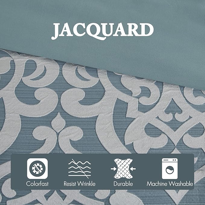Madison Park Odette Cozy Comforter Set Jacquard Damask Medallion Design - Modern All Season, Down Alternative Bedding, Shams, Decorative Pillows, Cal King(104 in x 92 in), Aqua