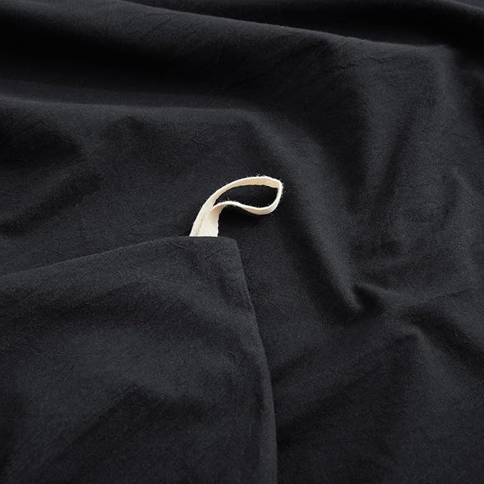 LOVQUE Bedding Duvet Cover Queen Size, 100% Washed Cotton Linen Like Natural Bedding Set with Zipper Closure (No Comforter), 90x90, Black