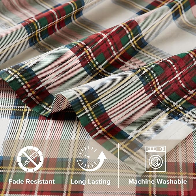 Comfort Spaces 100% Cotton Sheets Full, Breathable, Naturally Cool Cotton Sheets, Cotton Bed Sheets with 14" Elastic Pocket Fits up to 16" Mattress, All Seasons Sheet Set, Scottish Plaid Red 4 Piece