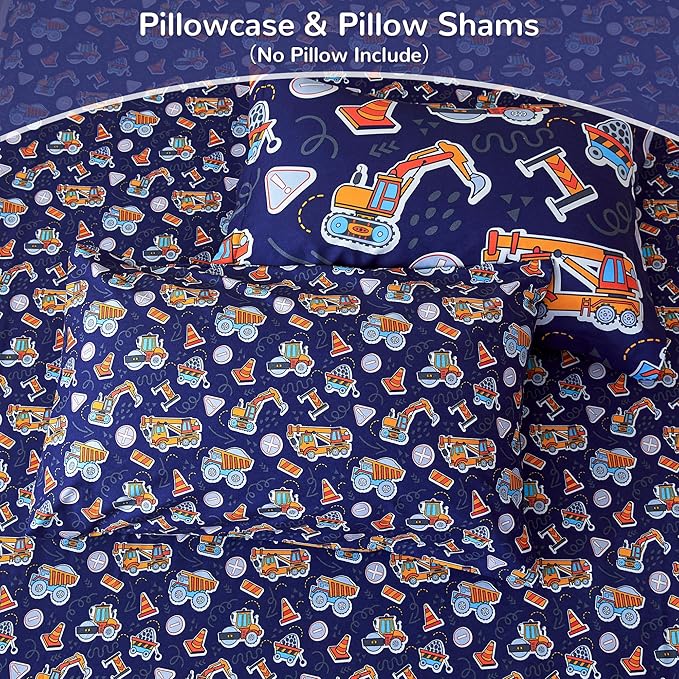 Viviland Kids Twin Bedding Sets for Boys, Soft Twin Comforter Set with Sheets, 5 Pieces Microfiber Bed in a Bag, Navy Blue Tractor