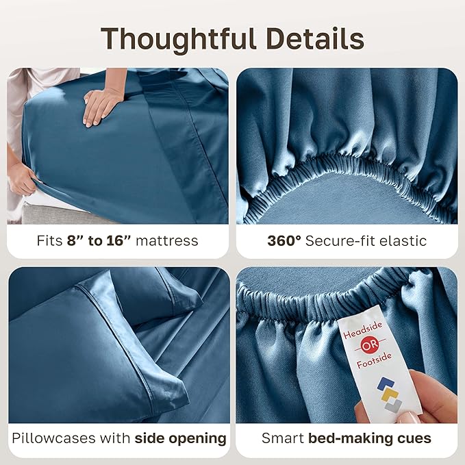 California Design Den Queen Sheet Set - Soft 400 Thread Count Sateen, Natural 100% Cotton Sheets for Queen Size Bed, Deep Pockets for a Snug Fit, Durable Bedding Set - Peacock Blue